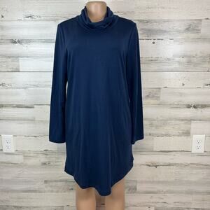 Pure Jill Top Womens Medium Blue Luxe Tencel Cowl Neck Pockets Long Tunic Blouse